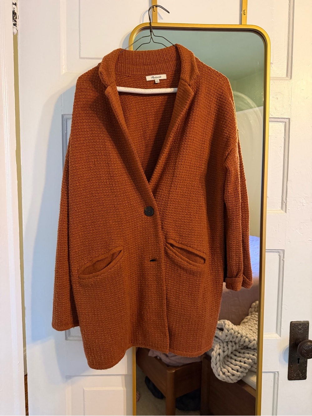 Madewell Rust Orange Single-Button Knit Cardigan